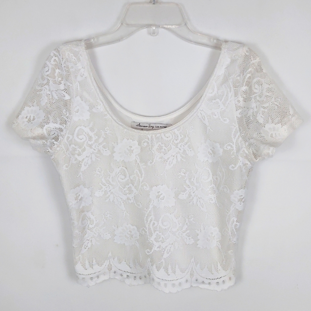 American Rag Lace Crop Top Womens L Preppy Casual Party Rave Floral Coquette